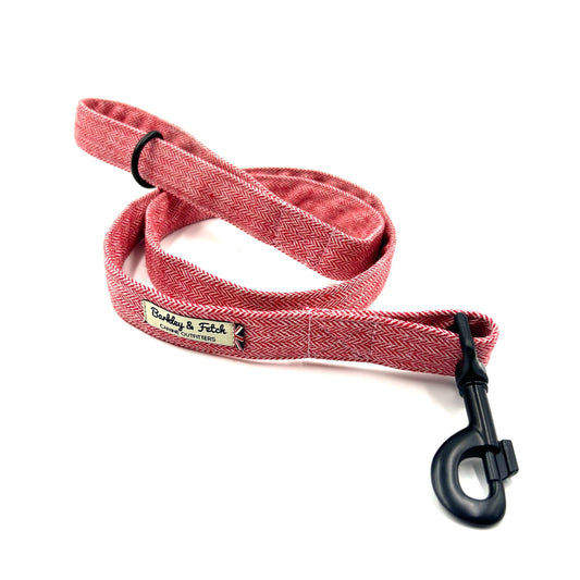 Beautiful handmade red herringbone wool fabric dog lead