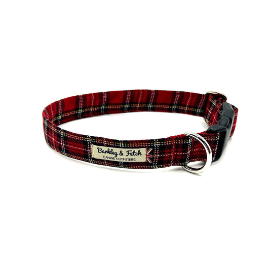 Soft and strong red tartan handmade dog collar