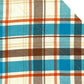 Plaid fabric with blue, brown, and beige pattern, Seabreeze check