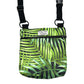 Handmade green and black tropical leaf print shoulder bag with black strap for dog walking