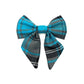 Handmade sailor bow in turquoise and grey check fabric made to attach to a dog collar