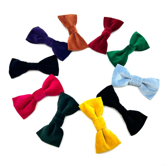 Luxury velvet dog bowtie with elastic loops at the back to thread through a collar