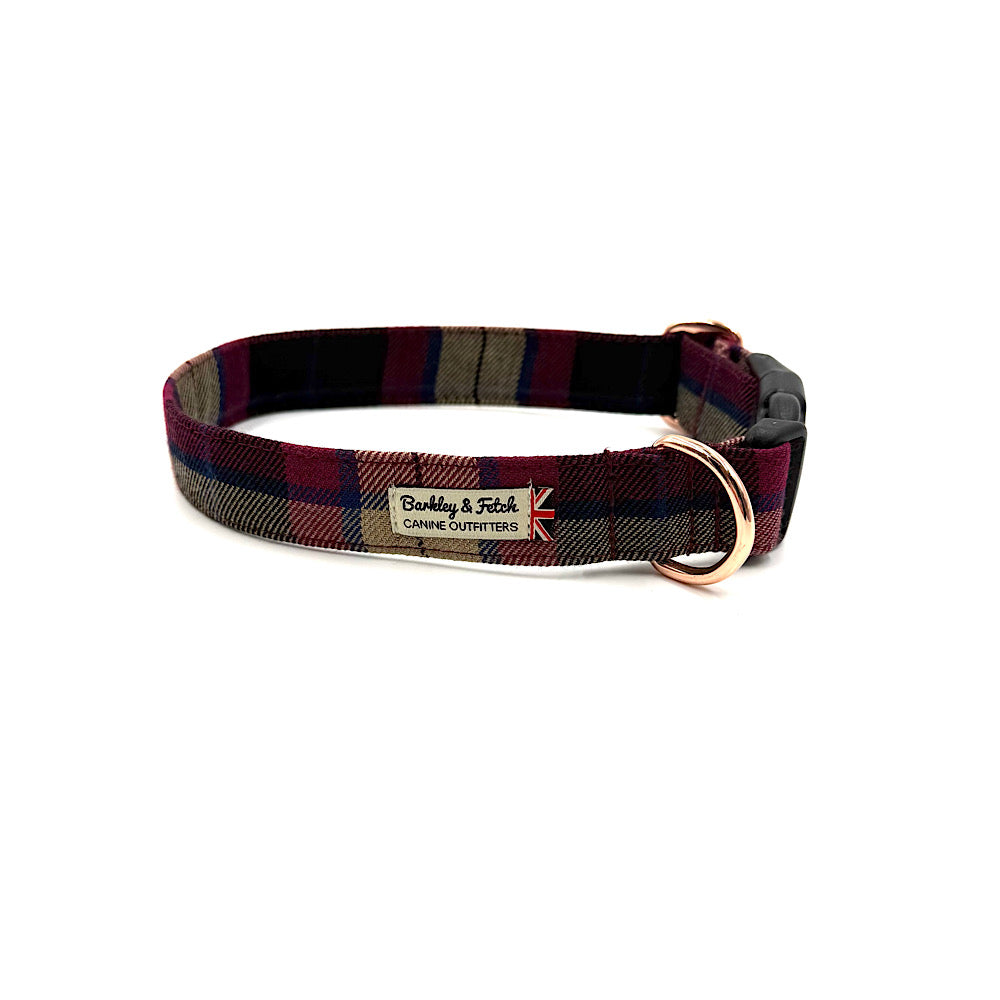 Wine Tartan Dog Collar