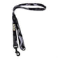 Black and gray camouflage dog leash with a clip on a white background