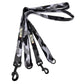 Camouflage-patterned dog leash with black clip on a white background