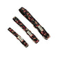 Set of floral-patterned dog collars and leashes on a white background