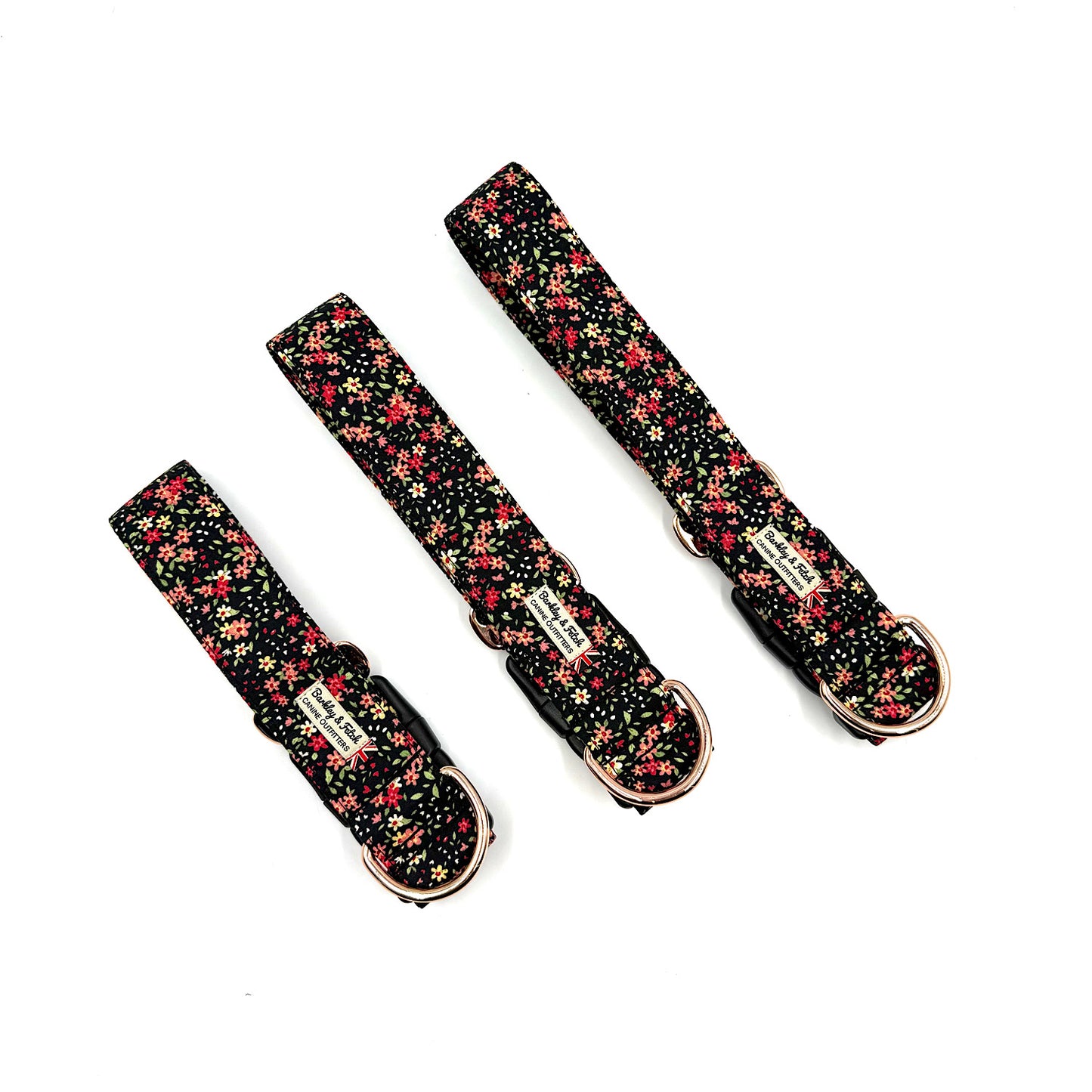 Black Ditsy Print Wide Dog Collar