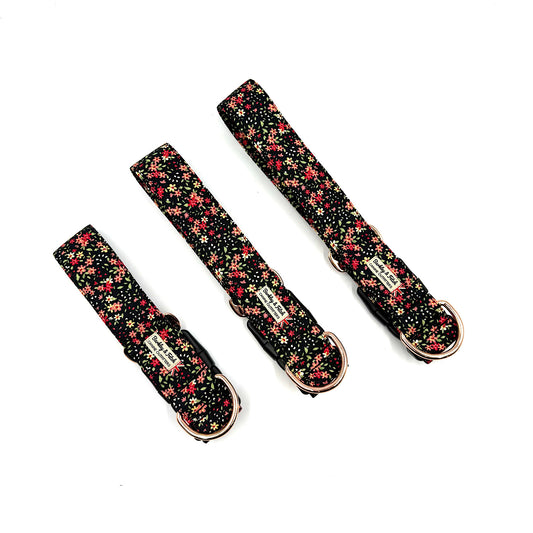 Black Ditsy Print Wide Dog Collar