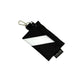 Black and white striped lanyard with a key ring on a white background