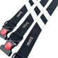 Black dog collarss with red buttons and visible brand logo on a white background Handmade in the UK by Barkley and Fetch