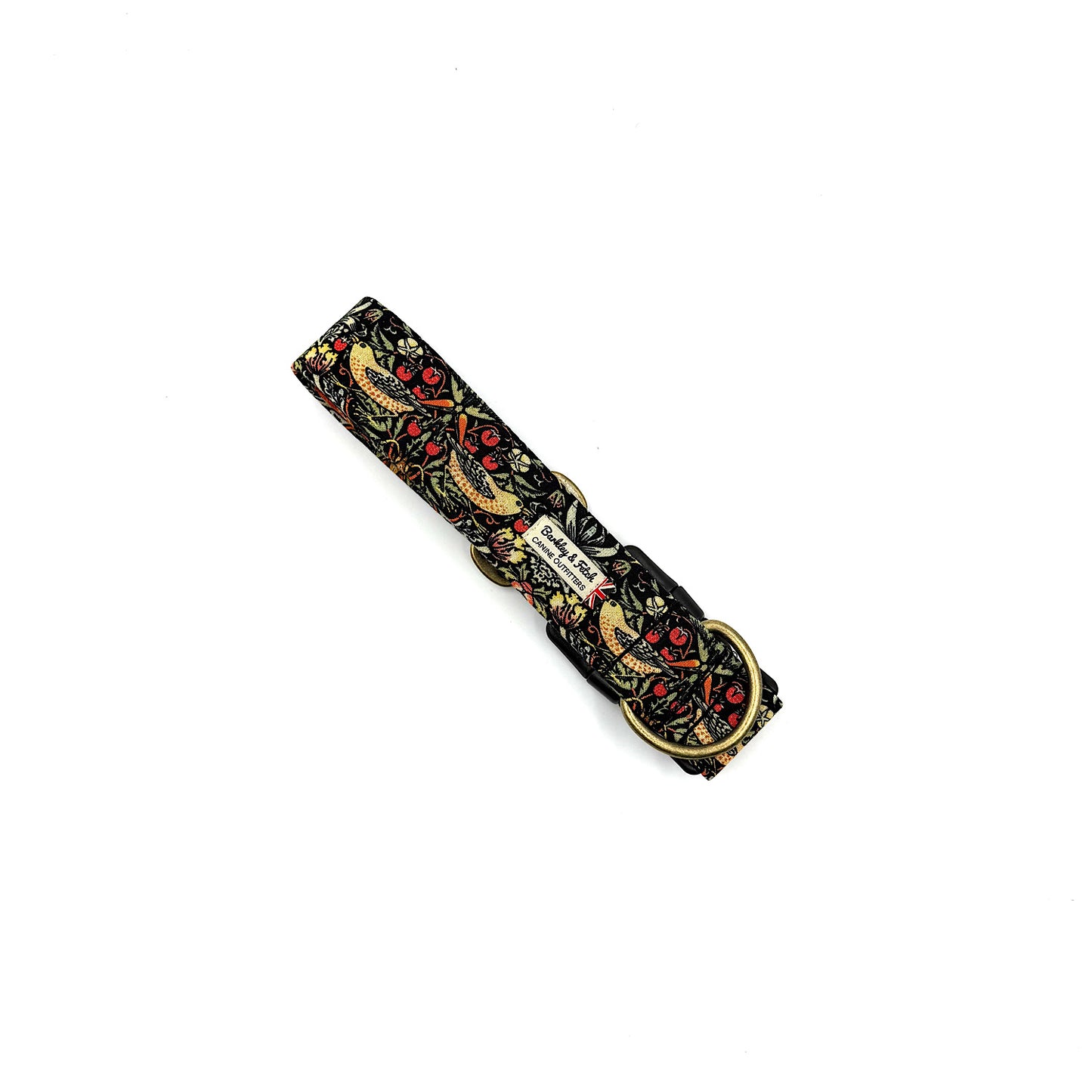 Black Strawberry Thief Wide Dog Collar