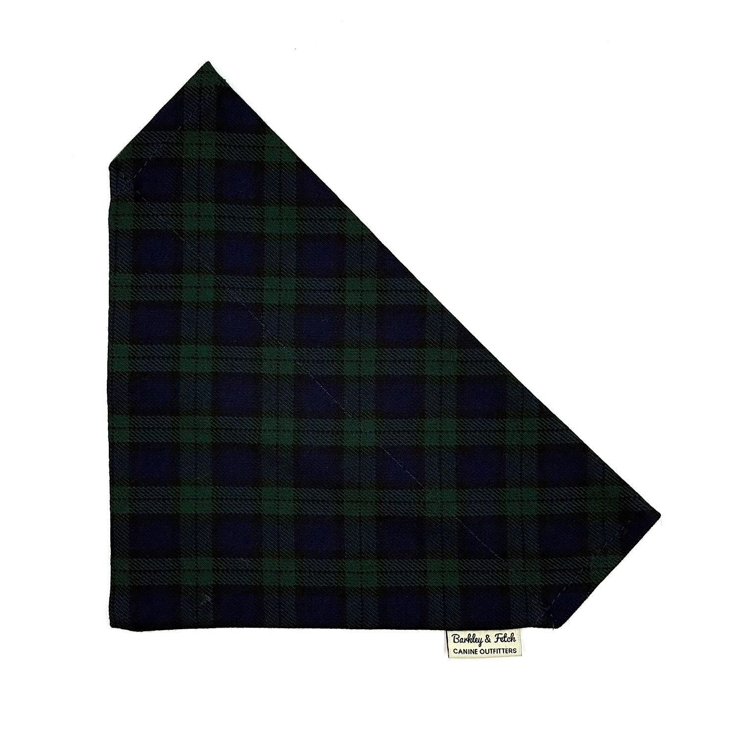 Green and black plaid fabric on a white background