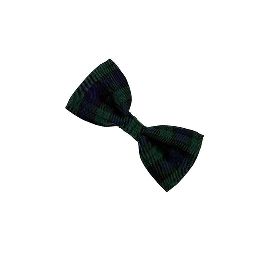 Green plaid bow tie on a white background