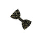 Black and gold patterned bow tie on a white background