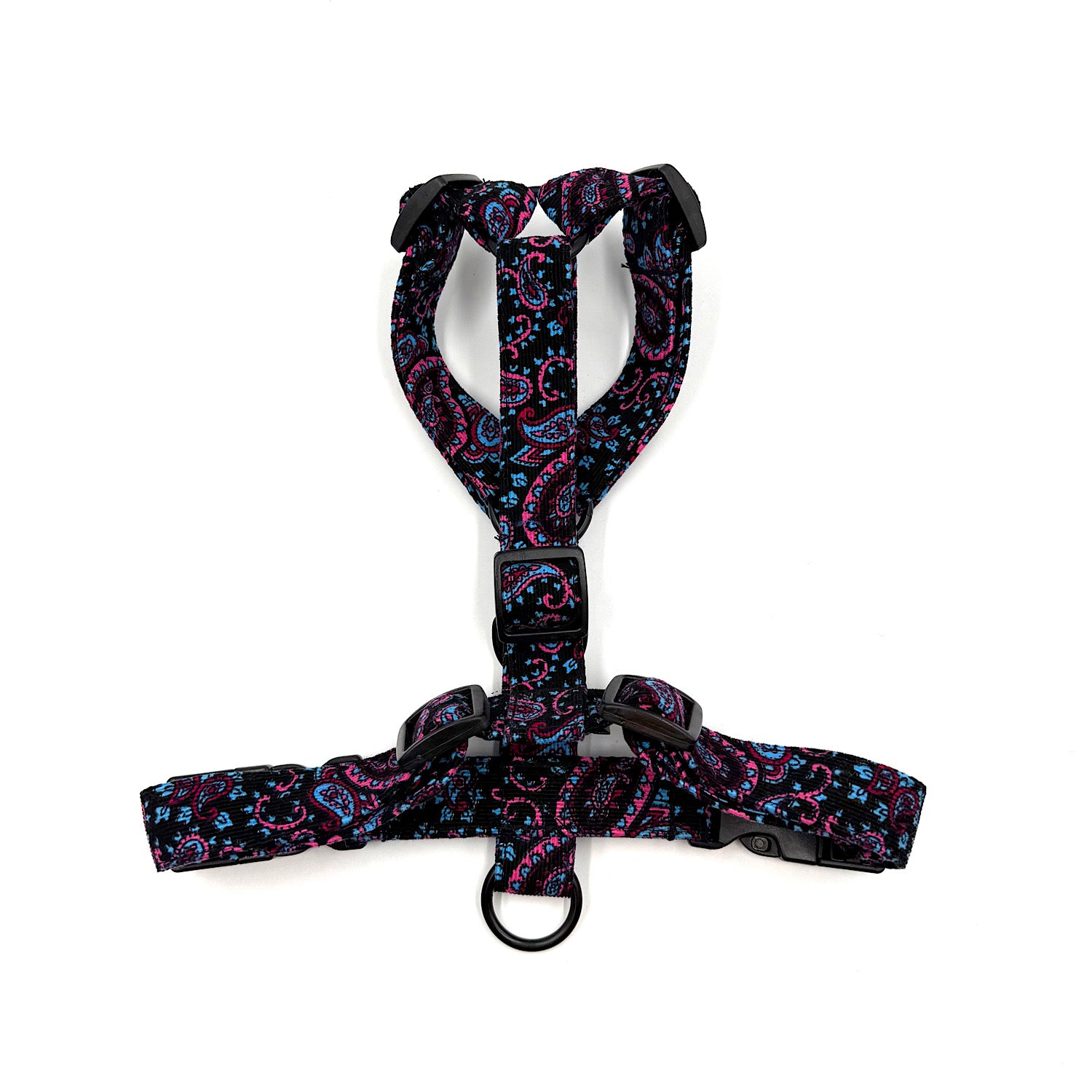 Patterned dog harness on a white background handmade in UK by Barkley And Fetch