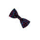 Black bow tie with pink and blue paisley pattern on a white background