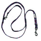 Multicolored patterned dog leash on a white background