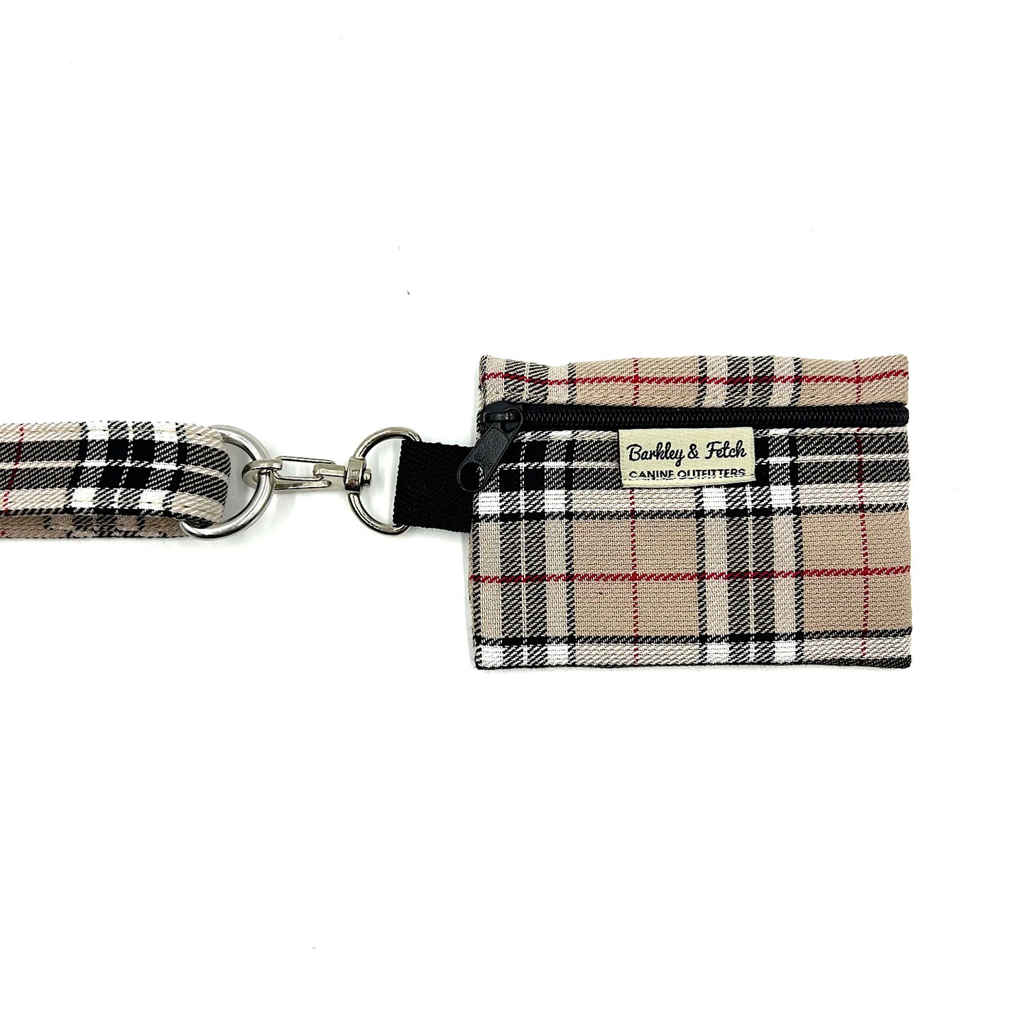 Plaid dog collar with attached pouch on a white background