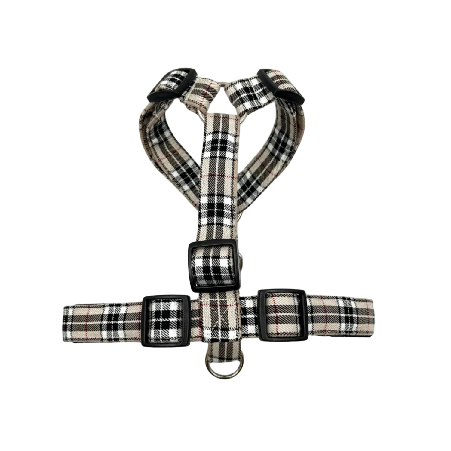 Plaid patterned dog harness on a white background handmade by Barkley and fetch UK