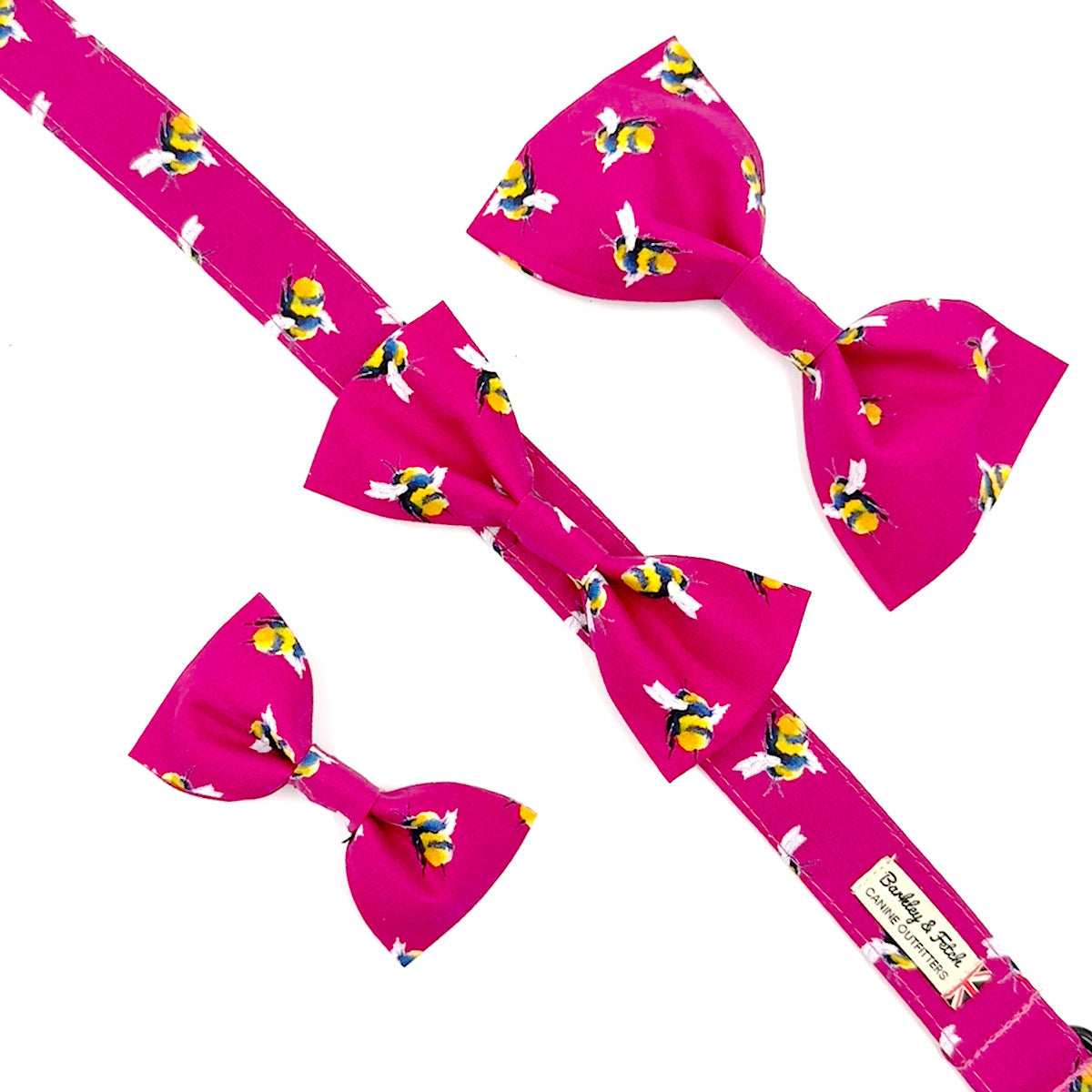 Bee Print Dog Bowtie-Cerise Pink