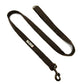 A dark brown woven dog leash with a metal snap hook and a small brand label, shown on a plain white background. Handmade in Great Britain by Barkley and Fetch.