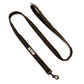 A dark brown woven dog leash with a metal snap hook and a small white brand label, shown on a plain white background. Handmade in Great Britain by Barkley and Fetch.