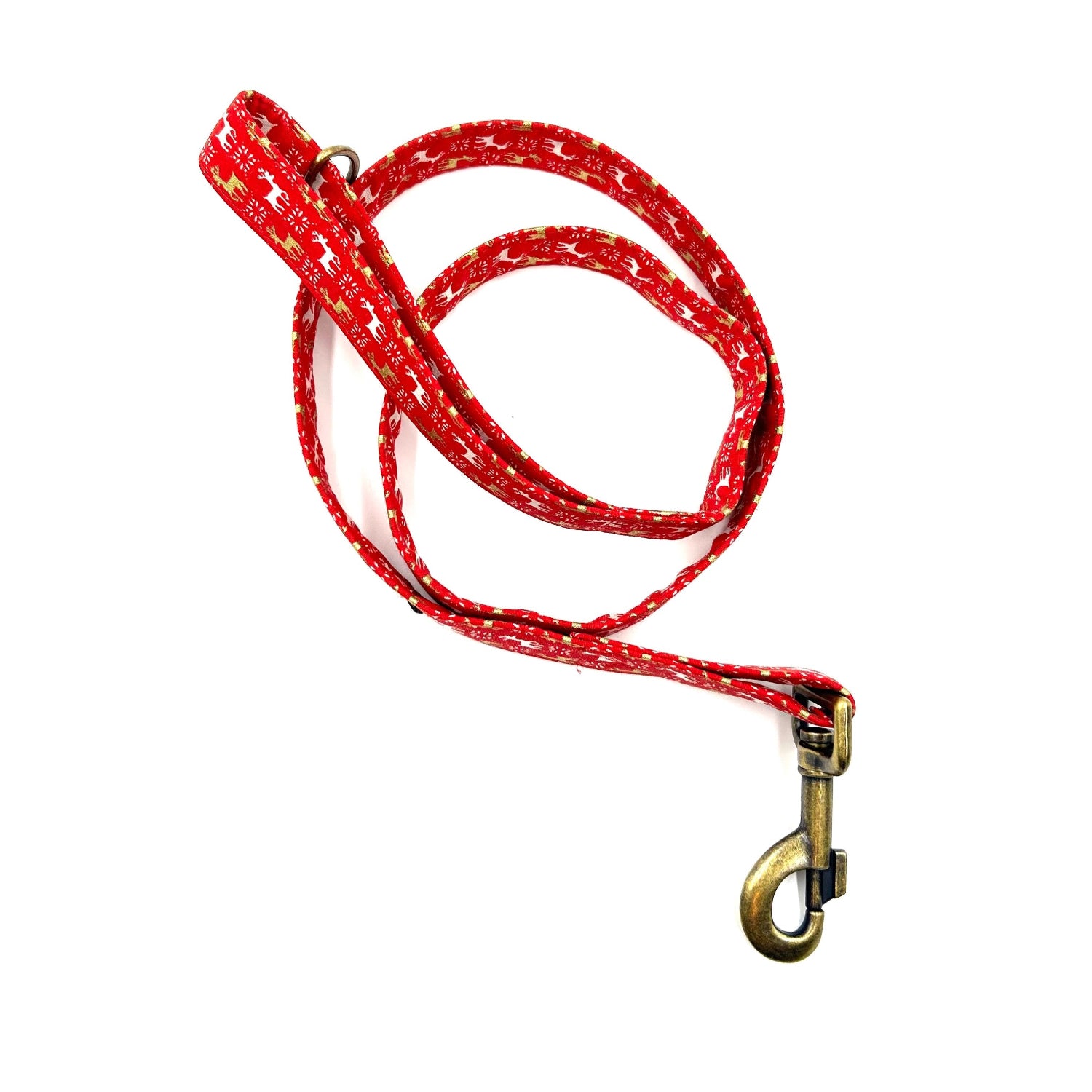 Red dog leash with brass hook on a white background handmade in uk by Barkley and Fetch