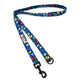 Colorful floral-patterned dog leash on a white background