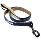 Blue dog leash with beige handle on a white background handmade in the UK by Barkley And Fetch