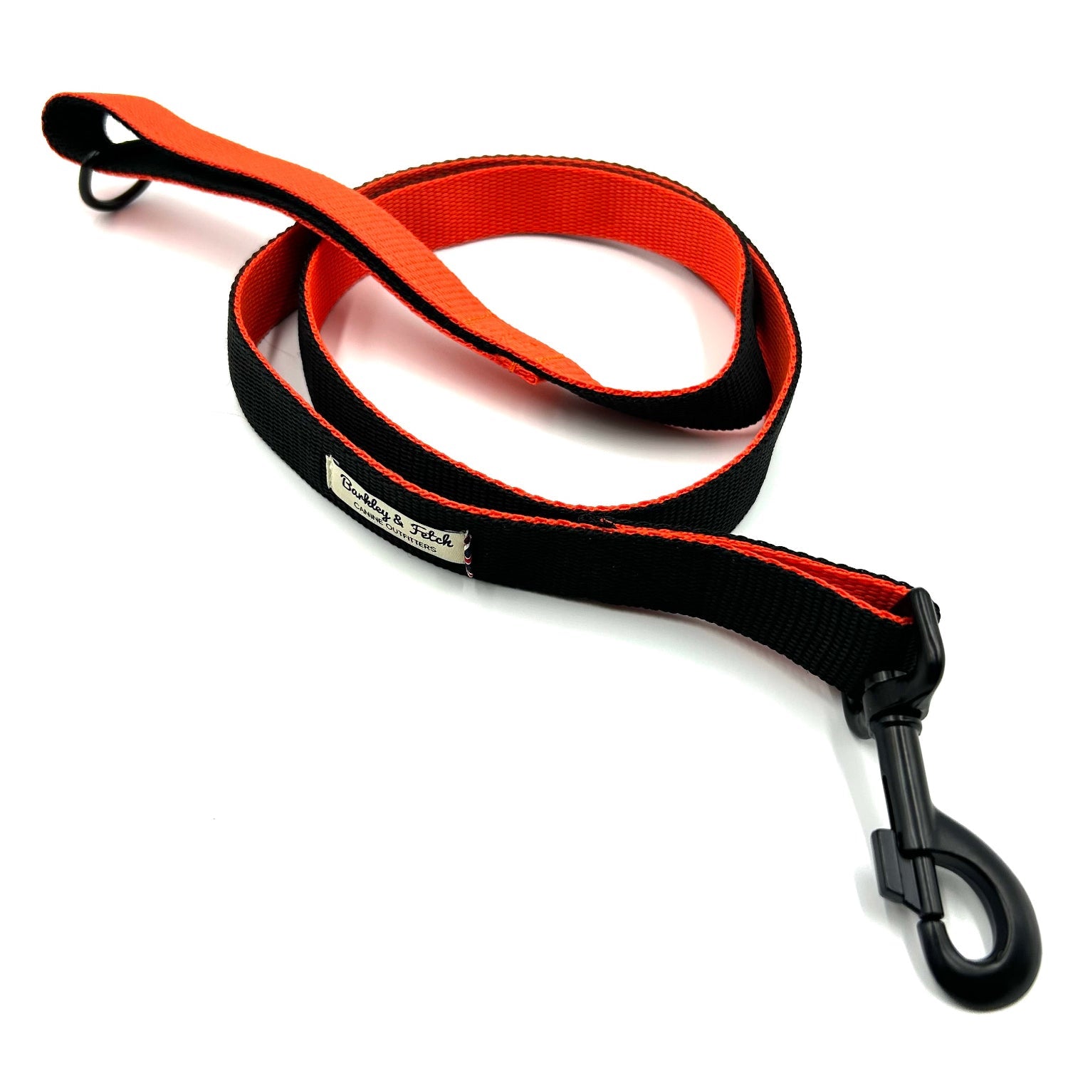 Black and red dog leash on a white background handmade in the UK by Barkley And Fetch