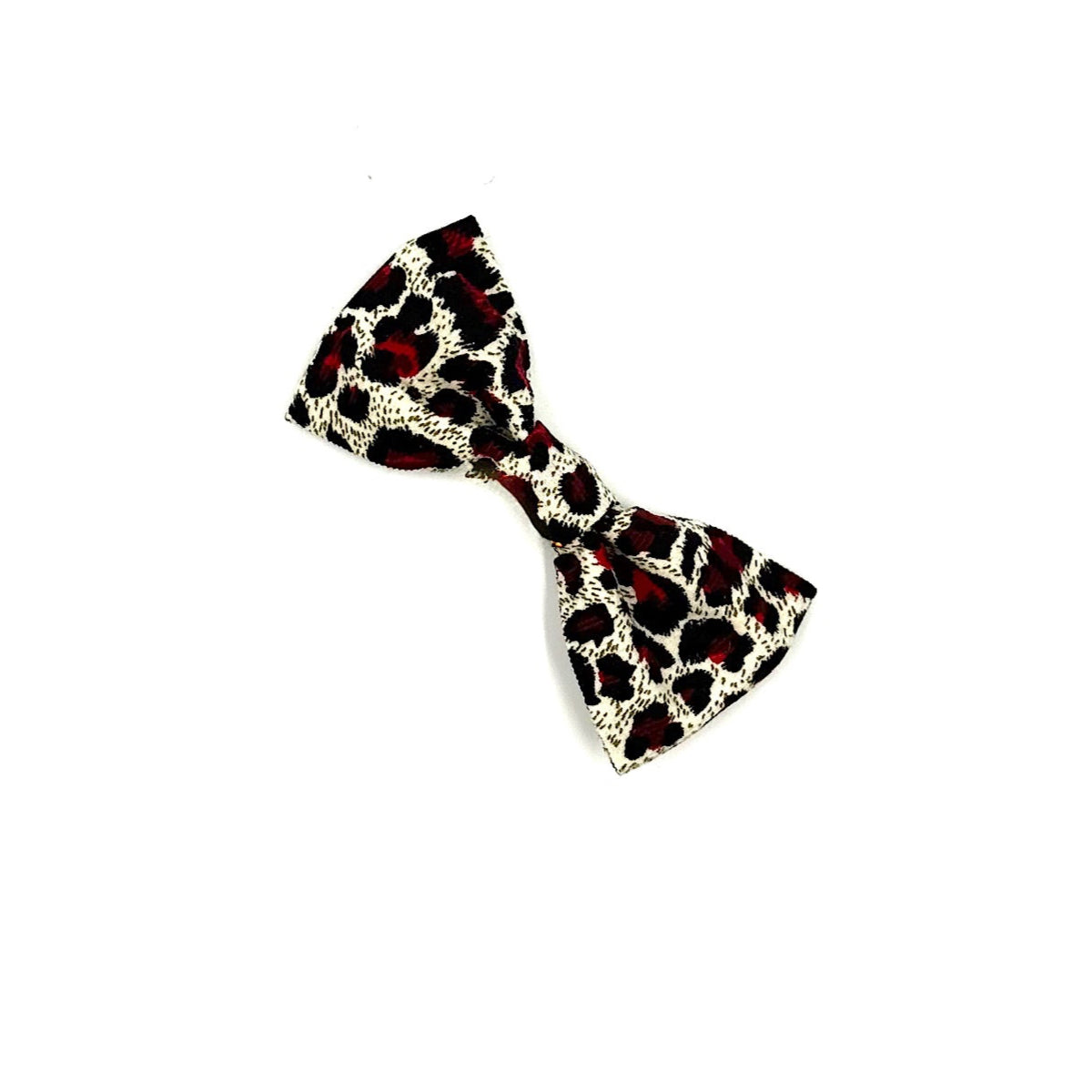 Leopard print bow tie on a white background