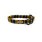 Yellow plaid dog collar with visible barkley and fetch  brand on a white background
