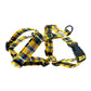 Yellow and black plaid dog harness on a white background handmade in uk by barkley and fetch