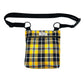 Yellow and black plaid bag with a strap on a white background handmade in uk by barkley and fetch