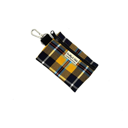 Plaid pouch with keychain on a white background