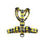 Plaid patterned dog harness on a white background handmade in uk by barkley and fetch