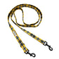 Plaid patterned dog leash with black metal clip on a white background