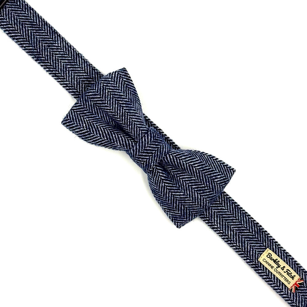 Denim Blue Herringbone Dog Bowtie