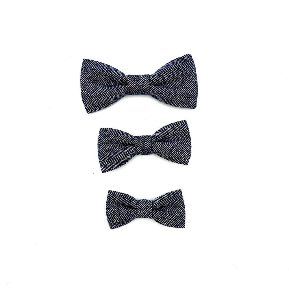 Denim Blue Herringbone Dog Bowtie