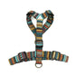 dog harness made from multi colour woven fabric handmade by Barkley And Fetch on a white background