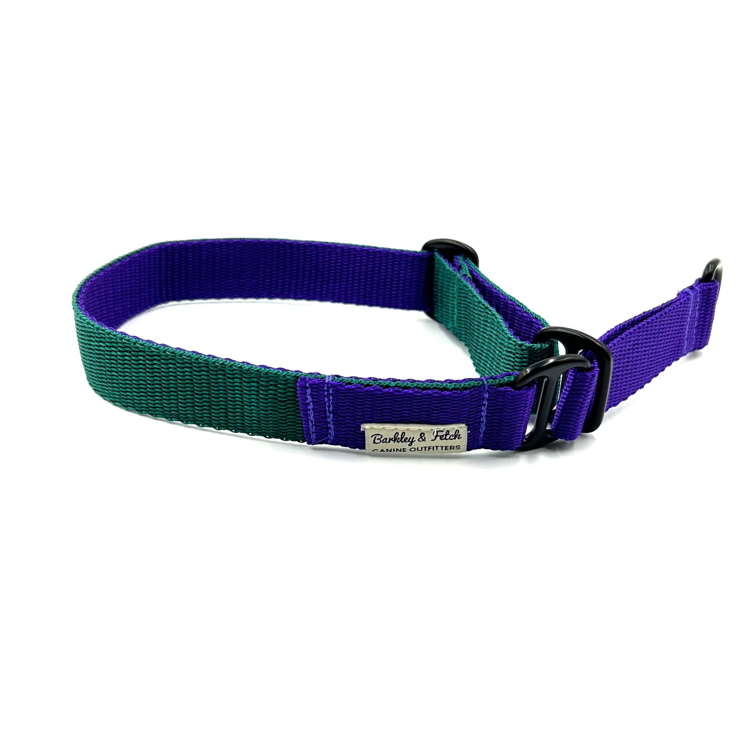 colourful webbing dog slip collar or martingale on a white background handmade by Barkley and Fetch in the UK