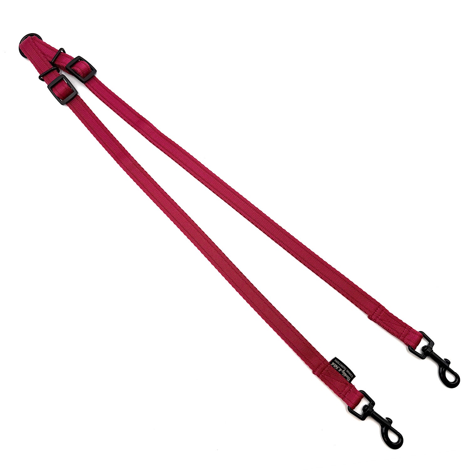 Wine dog leash with black clips on a white background handmade in UK by Barkley and Fetch