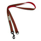 Dog leash with red and green striped pattern on a white background