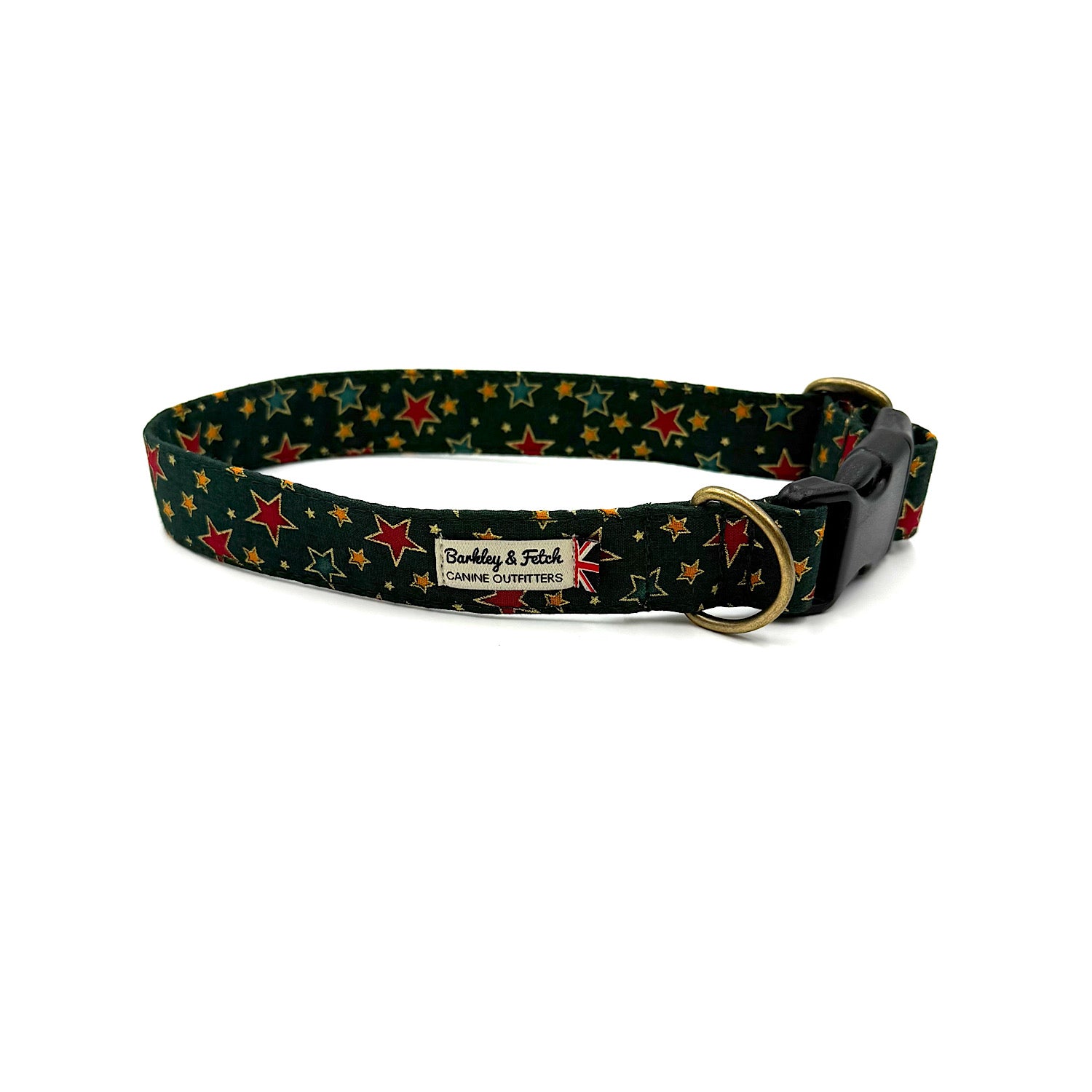 Dog collar with star pattern on a white background handmade by barkley and fetch uk