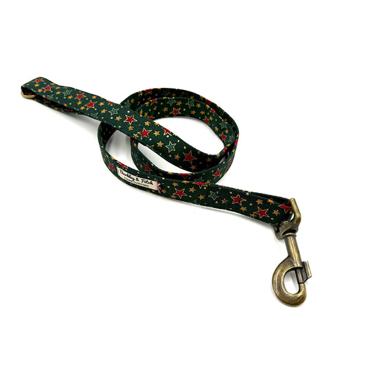 Dog leash with star pattern on a white background handmade by barkley and fetch uk