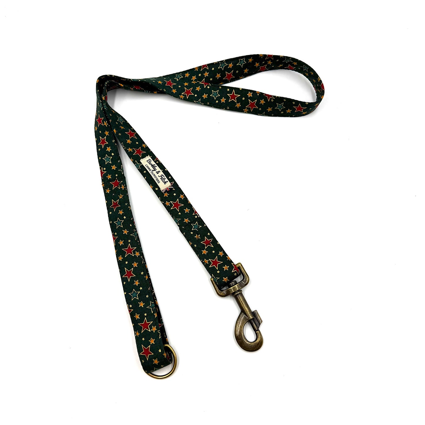 Dog leash with star pattern on a white background handmade by barkley and fetch uk