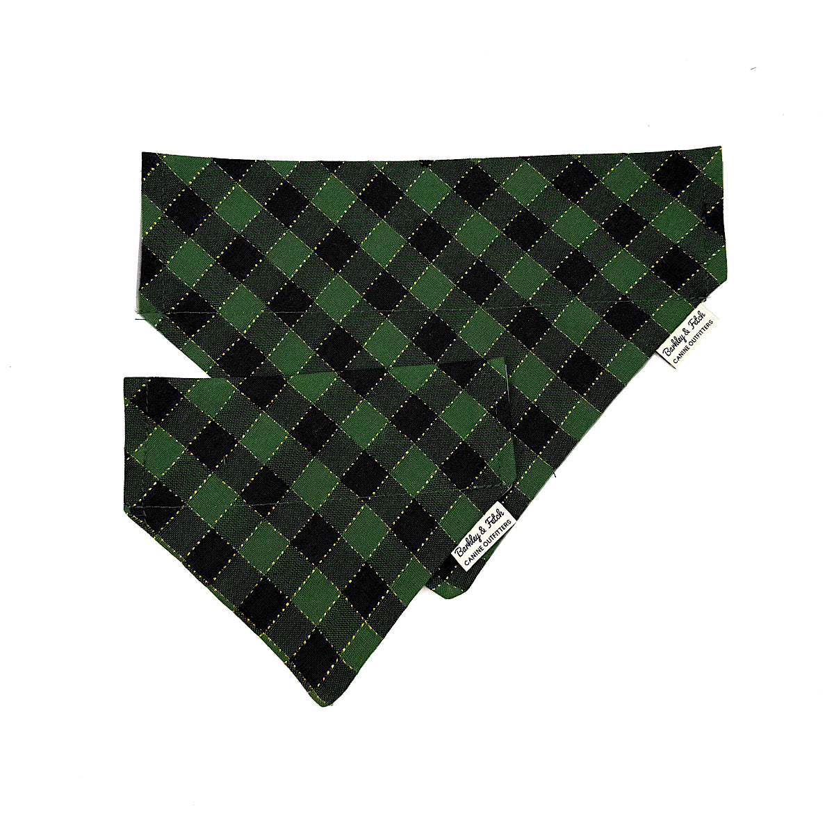 Green and Gold Gingham Check Christmas Dog Bandana