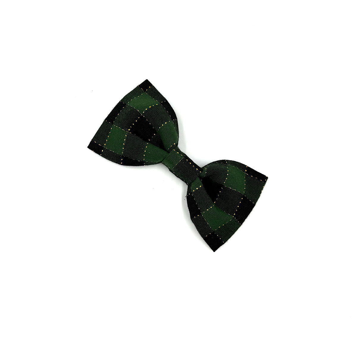 Green and Gold Gingham Check Christmas Dog Bowtie