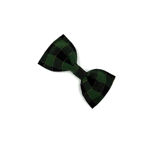 Green and Gold Gingham Check Christmas Dog Bowtie