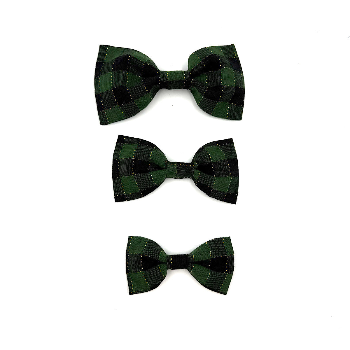 Green and Gold Gingham Check Christmas Dog Bowtie